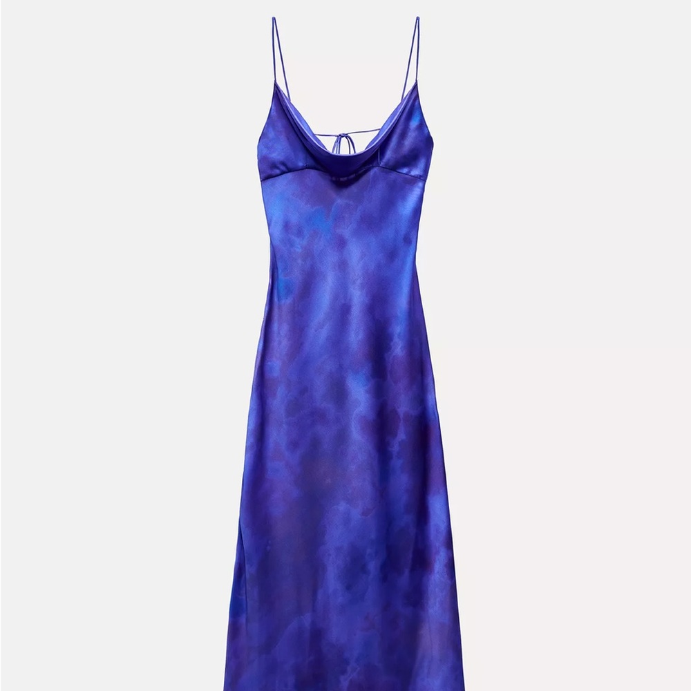Zara Satin Effect Printed Long Dress - Elegant Satin Evening Gown